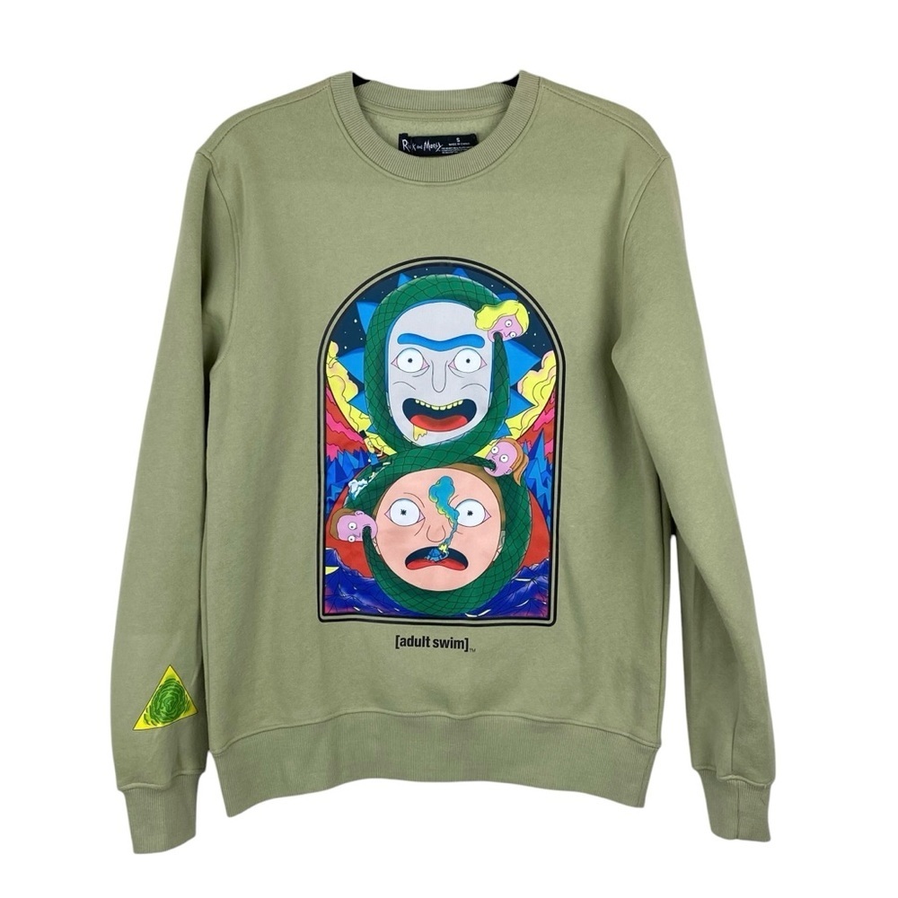 Rick and Morty Pullover Sweatshirt Sz S Green Crewneck Cartoon Novelty NWT